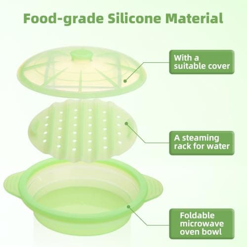 Microwave Steamer Cooker Collapsible Bowl-Silicone Steamer Cookware with Handle Lid for Vegetables Fish Prep Meal Food with Removable Rack BPA Free, Easy to Store, Freezer & Dishwasher Safe, Large - Thumbnail 4