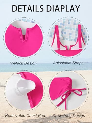 AMAWMW Teen Girls Bathing Suit Bikini Set V-Neck Cutout Swimsuit Two Piece Swimwear for Kids 7-16Y, Hot Pink, 9-10 Years - Thumbnail 4