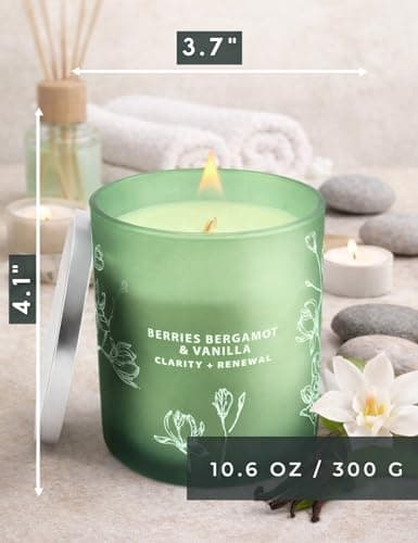 Berries Bergamot Vanilla Candle | 10.6oz Wood Wick Soy Scented Candle for Home | Aromatherapy Stress Relief Candle | Clean Burning, Long Lasting Candles | Self Care Gift for Women & Men - Thumbnail 4