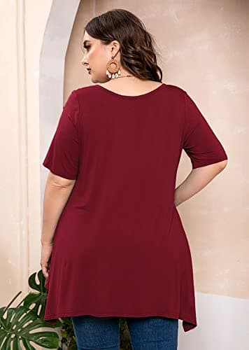 AusLook Plus Size Tunic Top for Women Clothes Short Sleeve Christmas Burgundy 3X Summer Blouse Swing Tee Crewneck Clothing Flowy Shirts for Leggings - Thumbnail 5