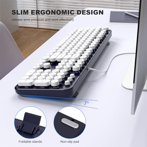 Atelus Computer Keyboards Wired, Full Size 104 Keys Typewriter Keyboard with Number Pad, Plug Play USB Keyboard for PC Laptop Desktop Windows (Dark Blue) - Thumbnail 4