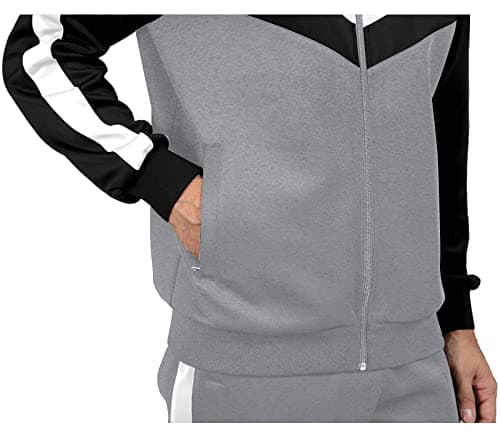 Sun Lorence Sportswear for Men 2 Pieces with Zipper Jackets Outdoor Sports Tracksuits Set Grey XX-Large - Thumbnail 5