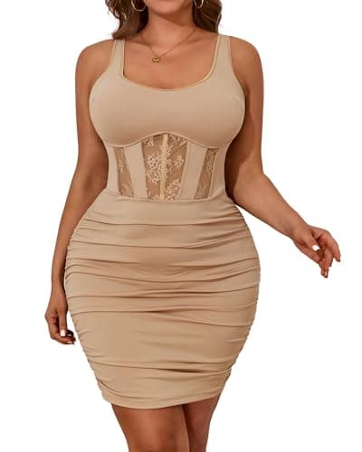 FANCMISTERY Women's Plus Size Sexy Lingerie Dress Sleeveless Bodycon Stretch Elegant Coreset for Club Midi Dresses (US, Alpha, XX-Large, Plus, Regular, Brown) - Image 1