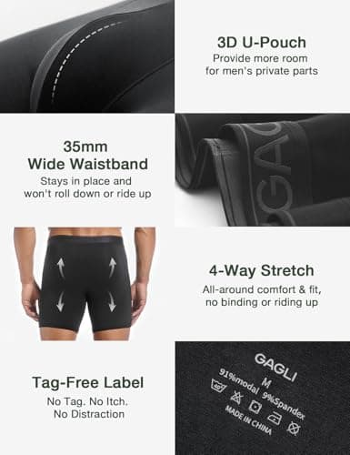 gagli Men's Underwear Pack, Modal Boxer Briefs, Breathable Underwear for Men, Ultra Soft & Comfortable & Moisture-wicking Black - Thumbnail 5
