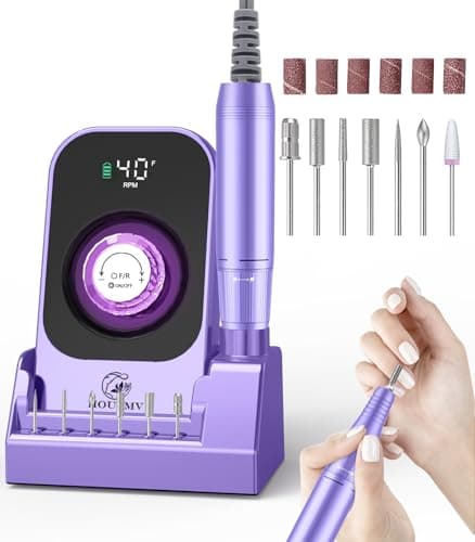 Portable Electric Nail Drill Machine: Professional Nail File Machine 40000RPM, Rechargeable Cordless Nail-E File with Bits & Base for Acrylic Nails Remove Gel Polish Manicure Salon Home, Light Purple - Image 1