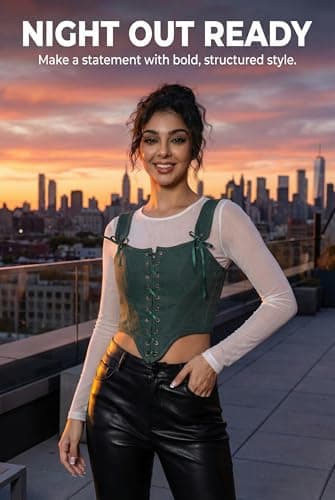 Grodress Renaissance Corset Vest Tops for Women Linen Overbust Bustier Bodice Sleeveless Drawstring Crop Lace Up - Thumbnail 5