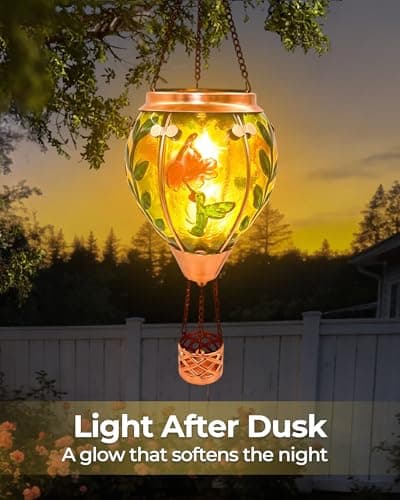 TEYIGARDEN Glass Hot Air Balloon Solar Lantern with Flame - Thumbnail 2
