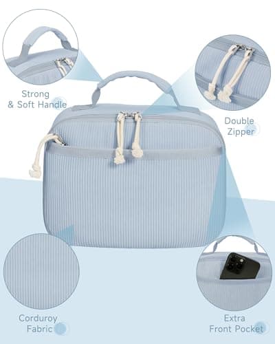 Neverwhy Lunch Box for Women Cute Corduroy Insulated Lunch Bag for Kids Stylish Reusable Lunchbox Large Capacity Snack Bag Cooler for Work, School, Travel, Picnic, Blue - Thumbnail 4
