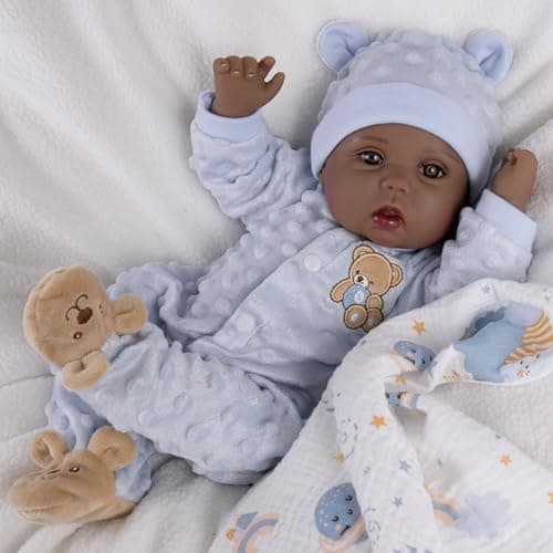 Milidool Black Reborn Baby Dolls Boy 18 Inch Lifelike Black Silicone Baby Dolls that Look Real African American Newborn Boy Dolls Realistic Baby Doll with Bear Clothes Gift Set for Ages 3+ - Thumbnail 6