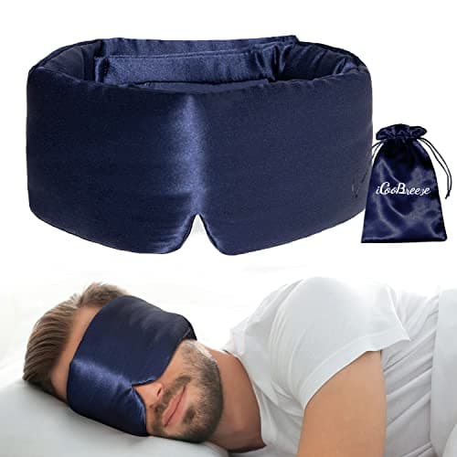 iCooBreeze 100% Natural Silk Eye Mask for Women Men, Soft Pressureless Cooling Blackout Eye Covers for Sleeping, Large Size Sleep Mask fits All Heads Adjustable, 1PC, Navy Blue - Image 1