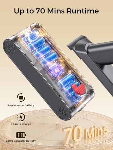 Cordless Vacuum Cleaner, 600W/55Kpa 70mins Stick Vacuum with Anti-Tangle Brush&Touch Screen,6-in-1 Vacuum Cleaners for Home,Hardwood Floors,Pet Hair,Carpet - Thumbnail 3