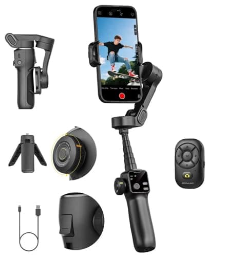 AOCHUAN Gimbal Stabilizer for iPhone w/Bluetooth Remote, 3-axis Phone Stabilizer w/7.8” Extension Rod, AI Face Tracking Smartphone Gimbal, Gesture Control for Video Shooting - Smart V8 Kit Black - Image 1
