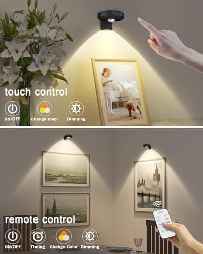 WILLED Picture Lights for Wall, 1200mAh Rechargeable Battery Operated Picture Frame lights, Puck Lights with Remote, Dimmable & Timer Art Lighting for Paintings Wireless, Magnetic Gallery Light/3 Pack - Thumbnail 4