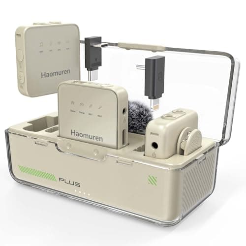 Haomuren Wireless Lavalier Microphone, Dual-TX Mini Lapel Mic for iPhone & Android, Noise Reduction, Compatible with iPad, Tablet & PC, Plug & Play for Camera Recording, Video & Vlog (White)