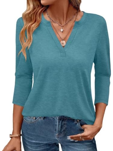 Womens Tops 3/4 Sleeve V Neck Spring Summer Work Tunic Shirts Business Dressy Casual Blouses - Image 1