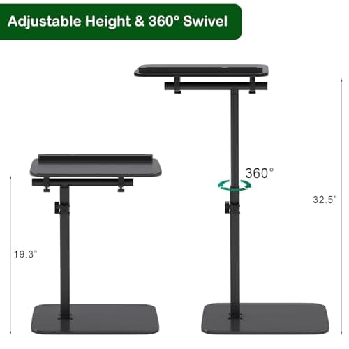 promitop Sofa Side Tray Table for Couch - Set of 2 Adjustable Height 360° Swivel C Table for Sofa & Bed, Use as TV Tray Laptop Stand Snack Table Reading Desk, Fits Eating Working Studying - Thumbnail 6