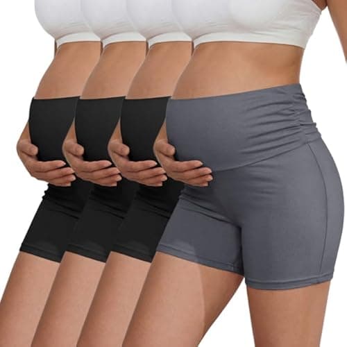 Ekouaer Pack Women's Maternity Shorts Pregnancy Biker Shorts Stretchy Workout Loungewear Mama Clothes Black/Black/Black/Dark Grey XXL - Image 1