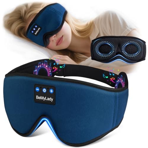 BeMyLady Sleep mask Headphones,100% Blackout 3D Zero Eye Pressure Bluetooth Sleep mask Breathable Eye mask with Bluetooth Headphones Sleep Headphones for Side Sleepers, 14H Playtime&Bluetooth 5.4 Blue - Image 1