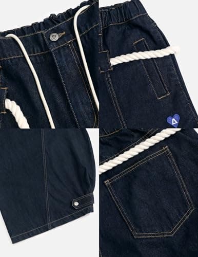 Aelfric Eden Super Baggy Barrel Jeans Wide Leg Jeans Unisex Casual Drawstring Elastic Waist Denim Pants Trouser Blue - Thumbnail 5