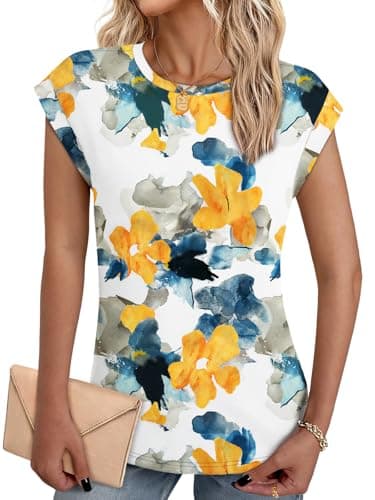 NORACORA Floral Tops for Women Summer Outfits 2026 Comfy Crew Neck T Shirts Chic Hawaiian Outfits Women Blouses Dressy Casual Spring Colored Shirts Multicolor Floral S - Image 1