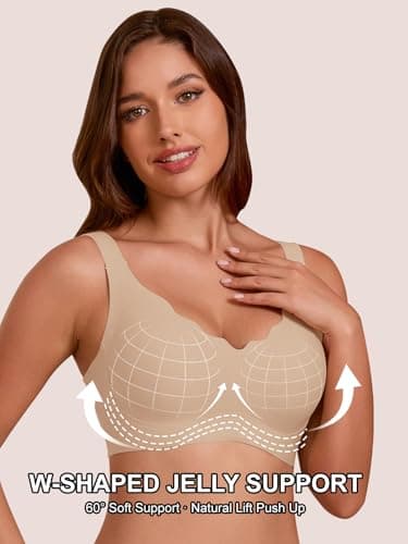 COCOMARTS Jelly Bras for Women No Underwire Seamless Push Up Scalloped Tshirt Bralettes Comfortable Wireless Everyday Bra Nude Medium - Thumbnail 3