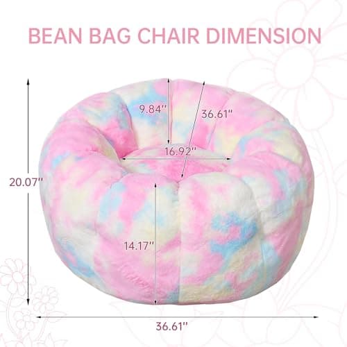 Cvortll Bean Bag Chair, Floral Shaped Beanbag, Faux Fur Adult Teen Kids Comfy Chair with Petal Armrest Chair, Bean Bag Couch for Bedroom, Living Room, Dorm, Game (Colorful) - Thumbnail 2