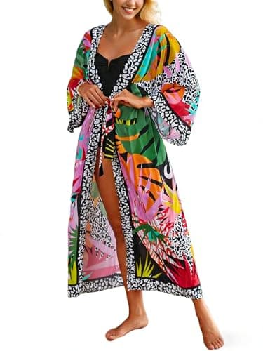 Women's Long Kimono Cover Ups Lightweight Open Front Swimsuit Cardigans Dress Casual Robe for Beach Swimwear,One Size - Image 1