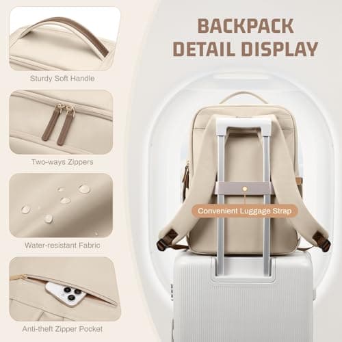GOLF QUALITY 22L Travel Backpack for Women & Men,Carry On Bag for Airplanes Personal Item Laptop Backpack,17.3 Inch,Apricot - Thumbnail 5