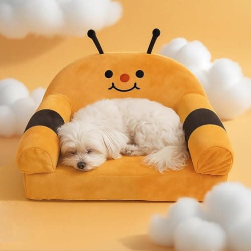 VIEFIN Cute Cat Couch with Soft Pillow, Supportive Dog Couch, Cat Sofa with Removable Cover，Cute Bee Shaped, 24 Inch - Thumbnail 6