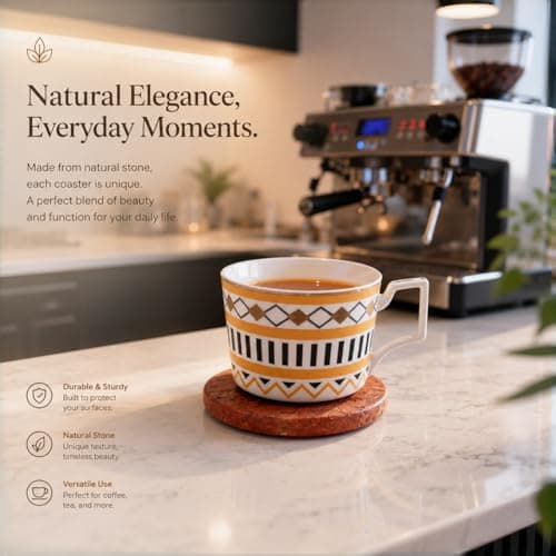 Natural Travertine Stone Coasters Set of 4 with Cork Backing – 4” (10cm) Round Absorbent Drink Coasters, Non-Slip Coffee Table Protectors, Rustic Farmhouse & Modern Décor, Gift-Ready - Thumbnail 4