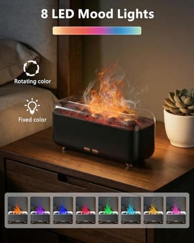 Essential Oil Diffuser, Fireplace Flame Aromatherapy Diffuser 500ml Aroma Humidifier for Home with 8 Colors Night Light, Timer, Auto-Off, Noiseless Scent Diffuser for Bedroom, Office,Yoga - Thumbnail 2