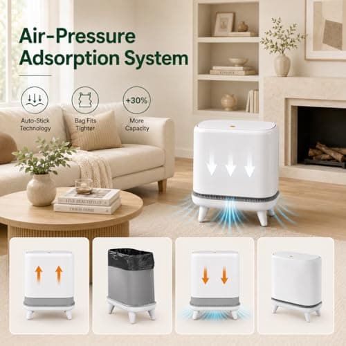 JUDRDO Bathroom Trash Can with Lid, 3.2 Gallon Small Garbage Can with Pop-Up Lid & Air-Pressure Bag Lock, Slim Trash Bin with Legs, Narrow Waste Basket for Bathroom, Bedroom, Kitchen, Office, Rv - Thumbnail 2
