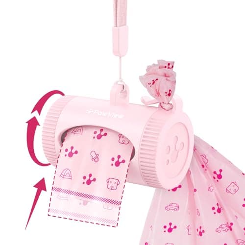 PawView Dog Poop Bag Holder for Leash, Lightweight Dispenser with Hook for Used Bag, Lightweight Dog Bag Dispenser with Smart Health Tracker, Quick Refill, Includes 15 Leakproof Bags (Pink) - Image 1