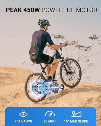 MULTIJOY Electric Bike for Adults,36V Built-in Invisible Removable Battery,350W Brushless Motor(Peak 450W) Electric Mountain Bike,26" Tires&Front Fork Suspension,UL Certified 7-Speed - Thumbnail 2