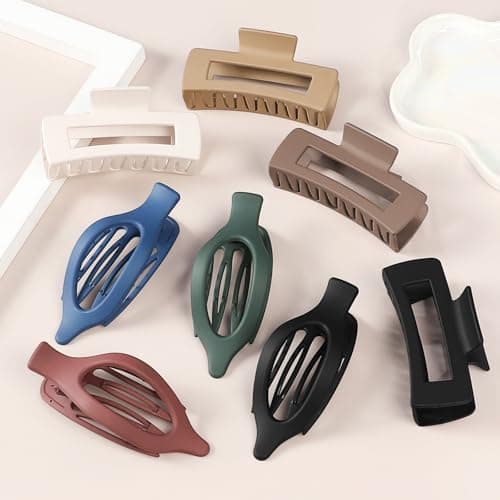 Hair Clips for Women 4.3 Inch Large Hair Claw Clips 8 pcs Square Claw Clips & Flat Hair Clips for Thick or Thin Hair French Concord Hair Barrettes Alligator Hair Accessories for Women (Dark Colorful) - Thumbnail 2