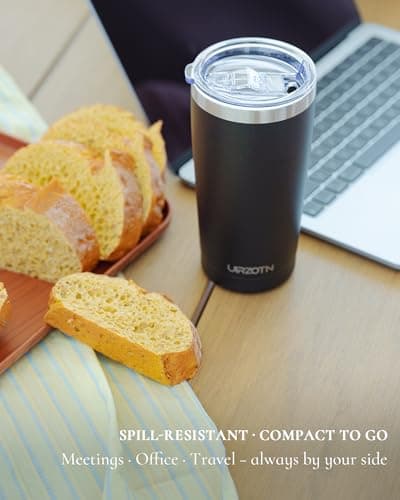 UIRZOTN Travel Coffee Tumbler 20oz, Leakproof Travel Coffee Mug with Dual Lids and Straw, Stainless Steel Double Wall Vacuum Insulated Tumbler for Hot/Iced Drinks (Black, Textured Matte) - Thumbnail 3
