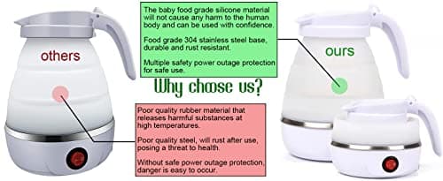 Foldable Electric Kettle, Upgraded Food Grade Silicone,600W 600ML Flash Heat Small Portable Travel Electric Kettle,110V US Plug(Translucent) - Thumbnail 3