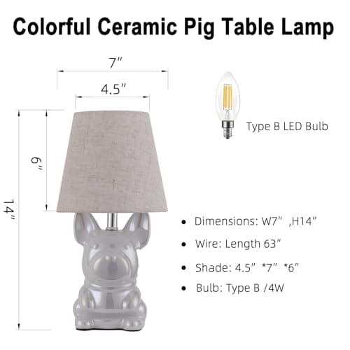 EOEYYOYB Set of 2 Ceramic Table Lamp, Puppy Shape Desk Lamp Cute Bedside Lamp for Nightstand, Living Room, Bedroom, Gifts for Kids Girls, 4W LED Bulb Included, Chrome - Thumbnail 3