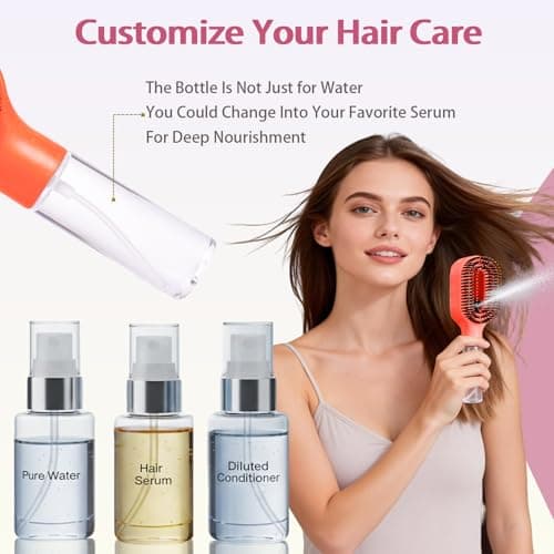Hair Brush with Water Spray Mister - 2-in-1 Detangling Brush with Built-in Fine Mist, Portable Wet & Dry Styling Tool for Smooth, Frizz-Free Hair - Quick Refresh for Women & Girls On-The-Go(1 Orange) - Thumbnail 4