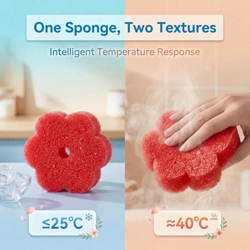 Scrub Flower Temperature Sensitive Sponges -Non-Scratch Scrubbers for Kitchen & Home - Firm in Cold & Soft in Warm Water - Odor Resistant Color-Coded Dish Sponges (Wild Poppy, 3 Count) - Thumbnail 4