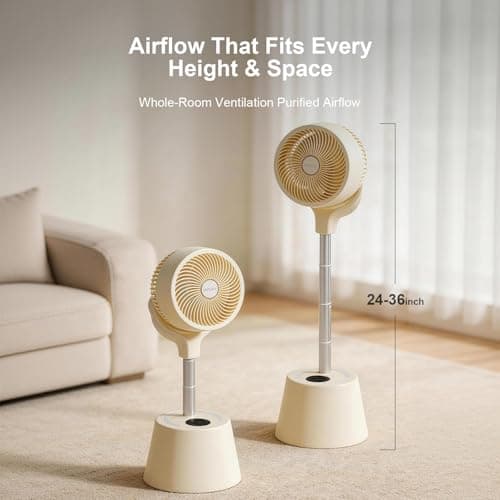 Smart Fan for Indoor & Outdoor Use, 20dB Quiet DC Motor, 360° Head & 90° Base, Adjustable Height, Built-in Battery (8-12Hrs), Wi-Fi App & Remote, 6 Speeds & 12H Timer - Thumbnail 5
