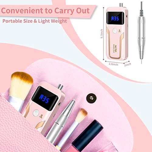 MOCOWIND Portable Nail Drill Professional 35000 RPM, Rechargeable Electric Nail File Machine Cordless E-File for Acrylic Gel Polishing Removing with Bits Kit for Manicure Salon Home, Pink - Thumbnail 3