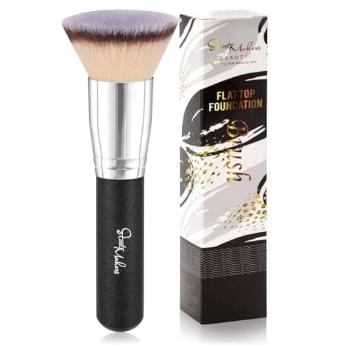 Flat Top Kabuki Foundation Brush, Makeup Brushes Foundation Brush for Liquid Makeup Blending Mineral Cream Powder Buffing Stippling Flawless Face Brush (Black) - Image 1