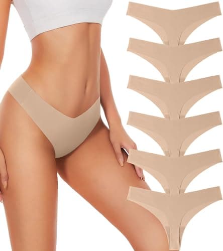 Hellopopgo Seamless Thongs For Women No Show Thong Seamless Underwear 6-Pack Panties Breathable V-waisted Thongs,S - Image 1