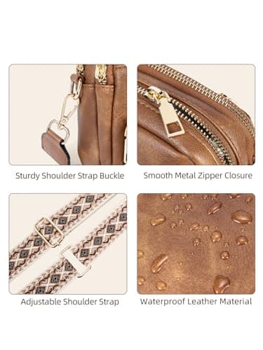 Telena Crossbody Bags for Women Small Crossbody Purses Quilted Vegan Leather with Guitar Strap Beige with Brown - Thumbnail 5