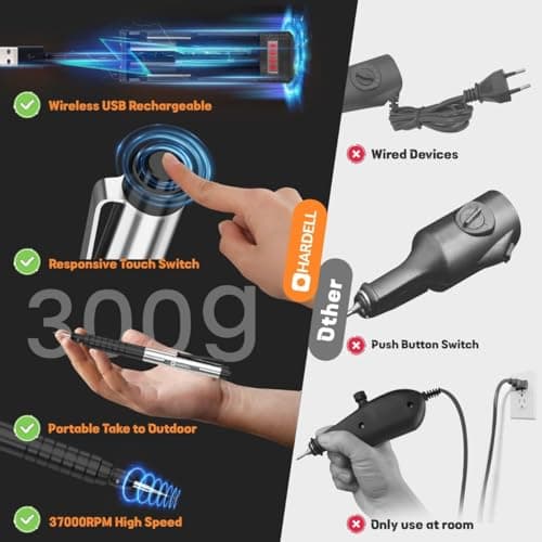 HARDELL Engraving Pen, Cordless Engraving Tool with 37000RPM, USB Rechargeable Metal Pen Engraver for Artists & DIYers, Electric Engraving Pen for Metal, Wood, Glass and Plastic - Beginner Friendly - Thumbnail 5