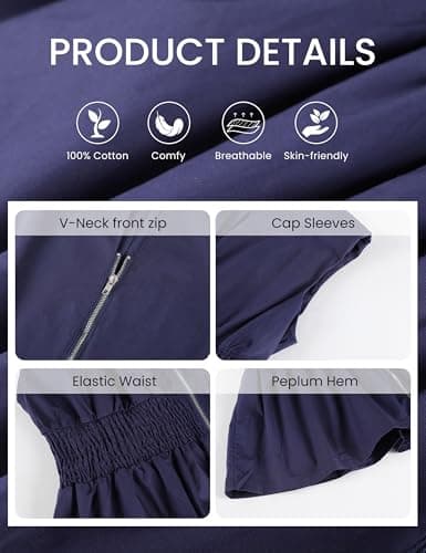 Wefebi Women's Casual V Neck Shirt Front Zip Cap Sleeves Tank Tops Pleated Waist Blouse(Navy-XS) - Thumbnail 6