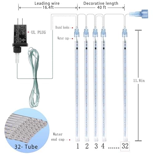 Lauzior Christmas Decoration Outdoors - 32 Tubes Meteor Shower Lights, Waterproof Falling Rain Lights for Halloween Decor Xmas Tree Garden Yard Wedding Party, Purple - Thumbnail 3