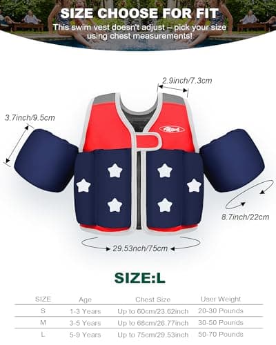 AEOCOO Toddler Swim Vest 20-30-50-70 Pounds, Kids Pool Floaties for 1-2-3-5-7-9 Years Old, Comfortable Wear Bright Float Jacket with Water Ring, Unpadded Sides for Arm Comfort, Boys, Girls, Red - Thumbnail 5