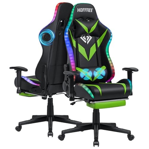 Led Gaming Chair with Speakers Massage 165° Reclining Computer Chairs-Green